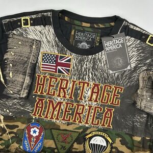 NWT Denim Distillery The Heritage By America Mens 2XL Military Style Shirt Patch
